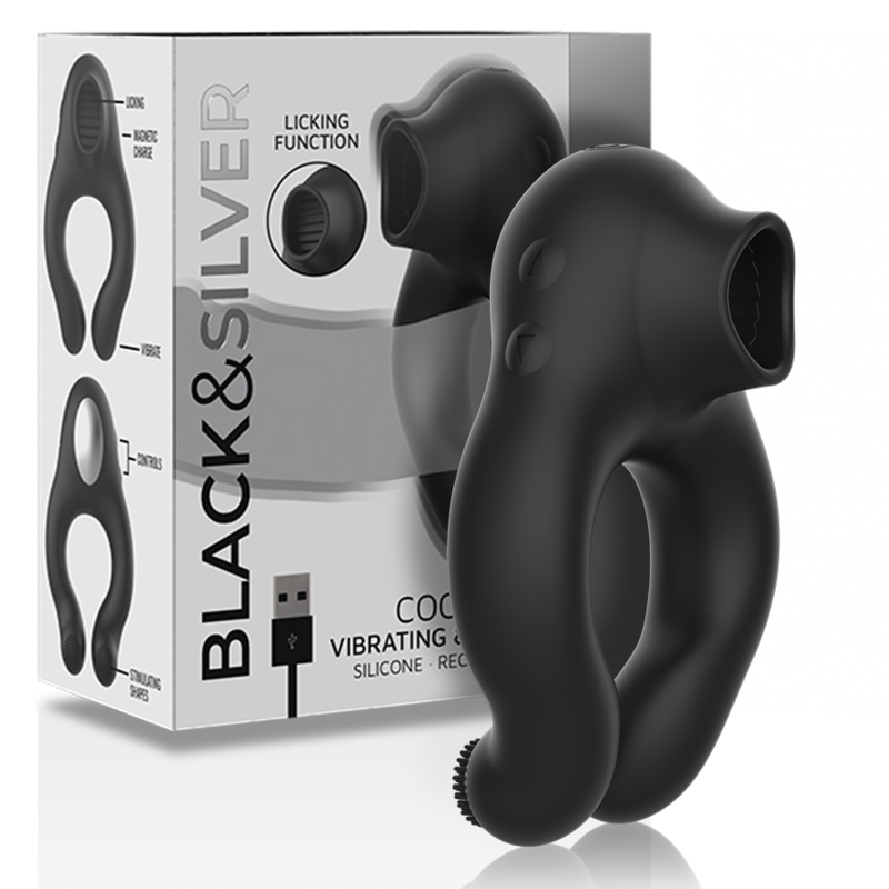 BLACKSILVER - ANNEAU VIBRATEUR EN SILICONE 3 MOTEURS RECHARGEABLE NOIR