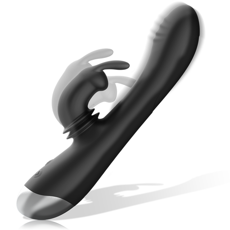 BLACKSILVER - DJ. STIMULATEUR DE LAPIN RECHARGEABLE EN SILICONE ADAM NOIR