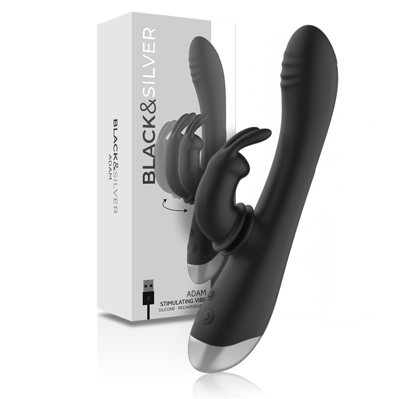BLACKSILVER - DJ. STIMULATEUR DE LAPIN RECHARGEABLE EN SILICONE ADAM NOIR