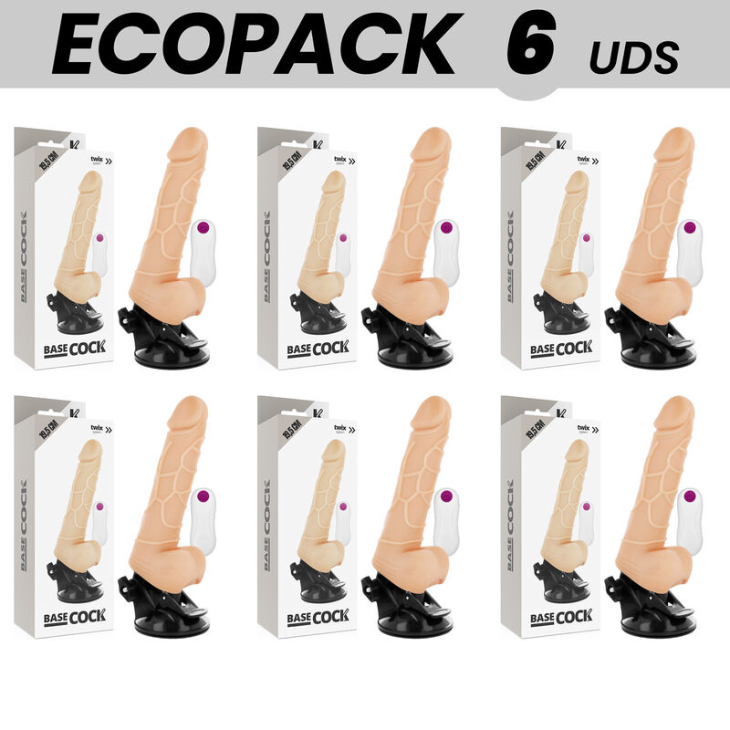 ECOPACK 6 UNITÉS - BASECOCK VIBRATEUR RÉALISTE TÉLÉCOMMANDE NATUREL AVEC TESTICULES19.5 CM -O- 4 CM