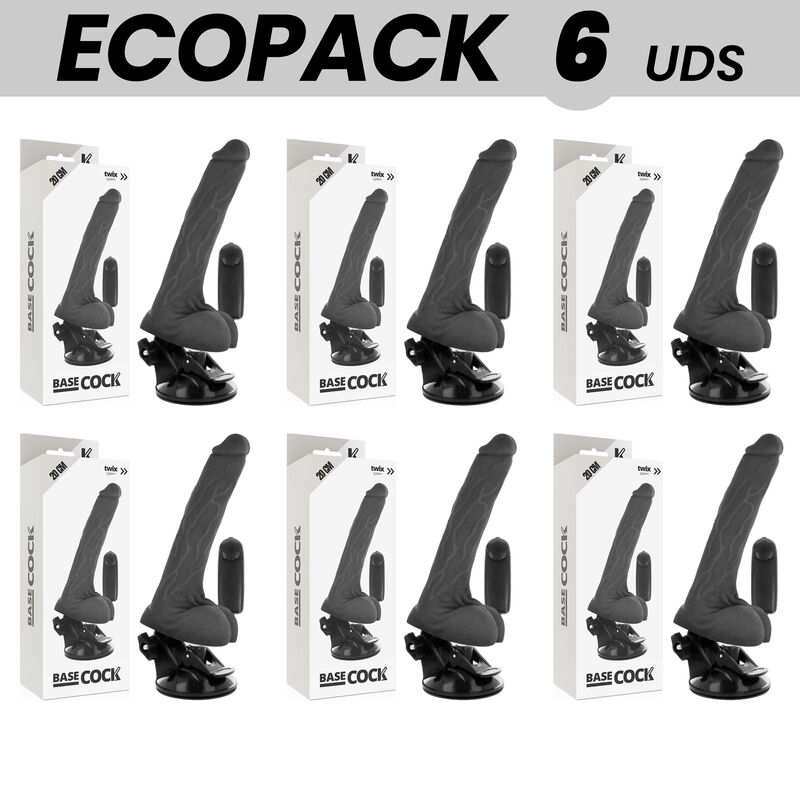 ECOPACK 6 UNITÉS - BASECOCK VIBRATEUR RÉALISTE NOIR TÉLÉCOMMANDE AVEC TESTICULES 20 CM -O- 4 CM