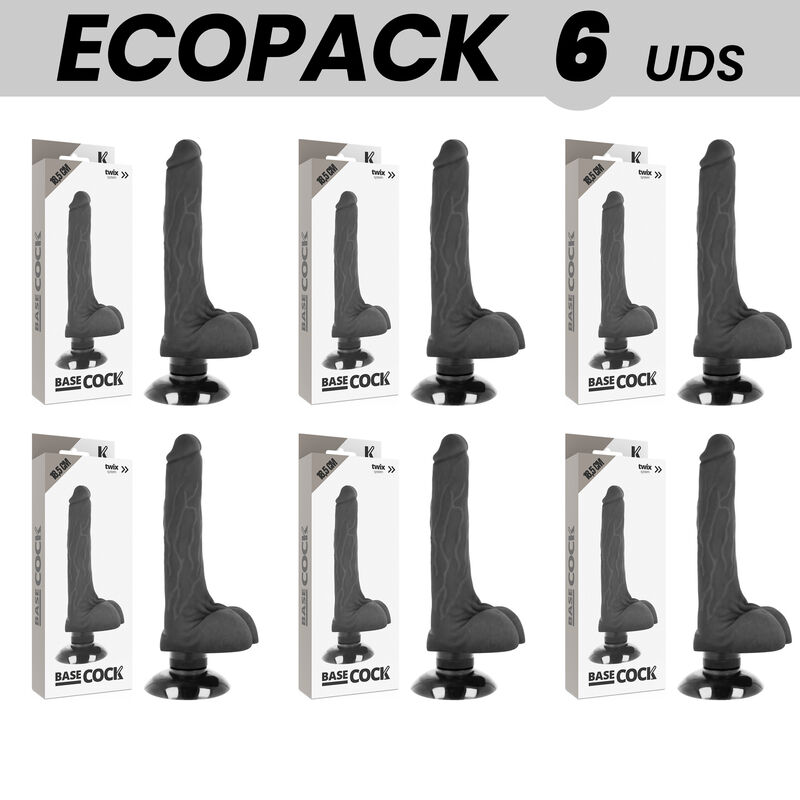 ECOPACK 6 UNITÉS – BASECOCK VIBRATEUR RÉALISTE 2-1 NOIR 18.5 CM -O- 4 CM