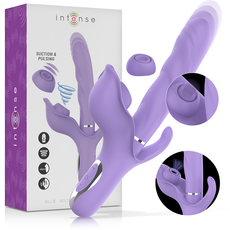 INTENSE – BILLIE VIBRATEUR À ASPIRATION RECHARGEABLE MULTIFONCTIONNEL AVEC BOUTON POUSSOIR VIOLET