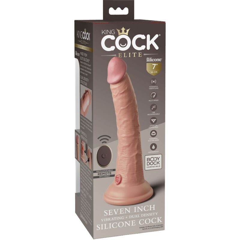KING COCK - ELITE VIBRATEUR GODE RÉALISTE  TÉLÉCOMMANDE EN SILICONE 17.8 CM