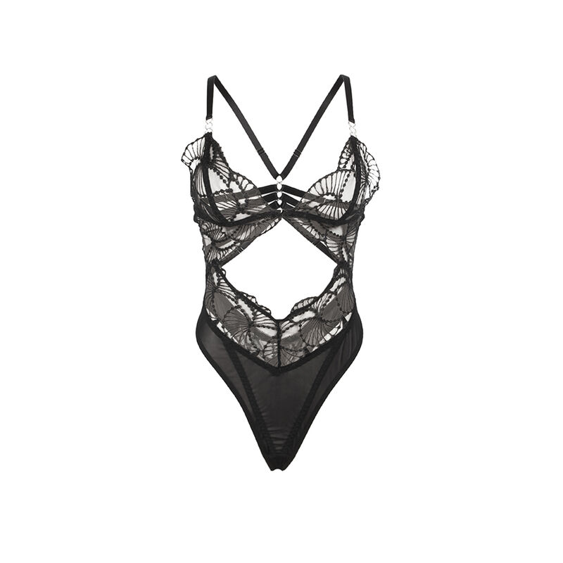 SUBBLIME - 955229 BODY TRANSPARENT AVEC DENTELLE CREUSE NOIR L/XL