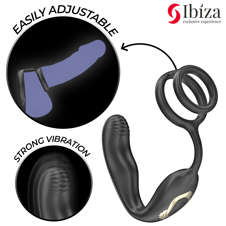 IBIZA - Plug anal rotatif télécommandé WIGGLE avec vibrations périnéales et anneaux rehaussant le pénis