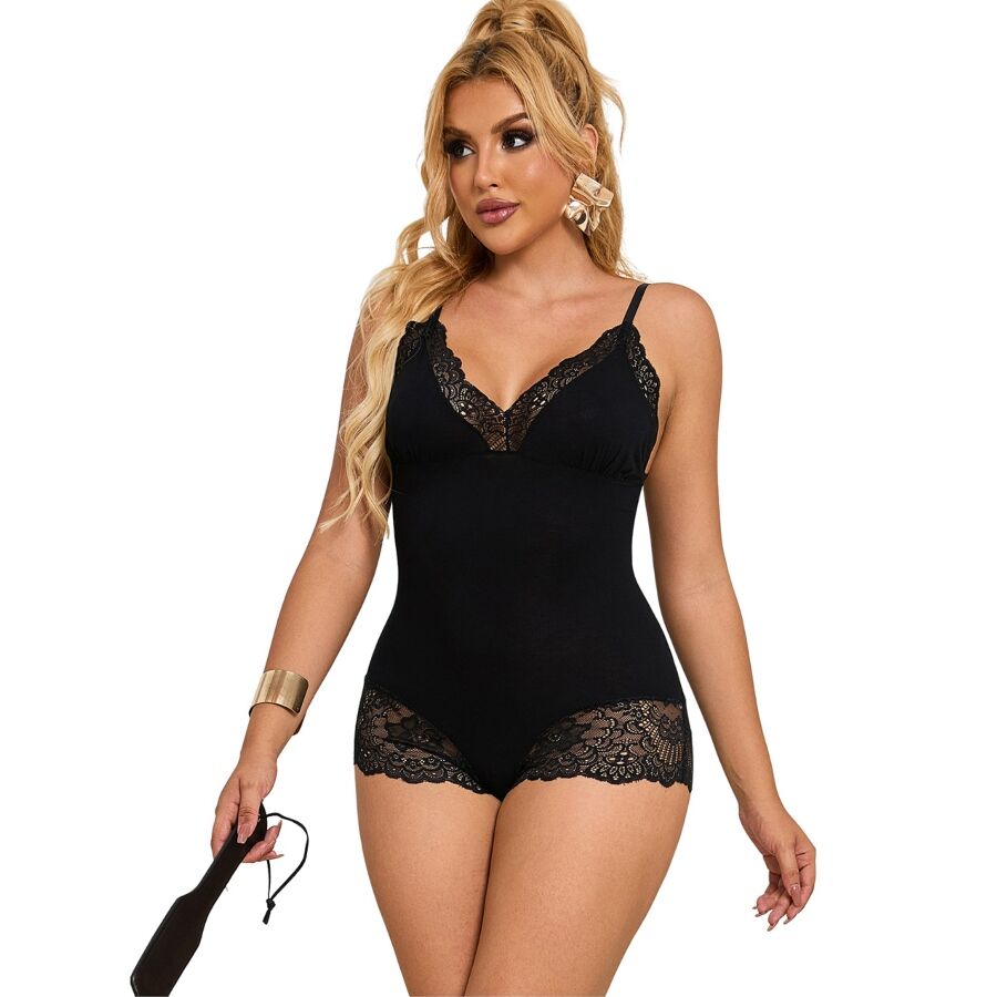 SUBBLIME - TEDDY DÉTAIL DENTELLE FLORALE NOIR L/XL