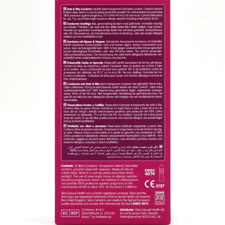 SKINS - PACK DE 16 PRÉSERVATIFS PREMIUM DOTS  RIBS