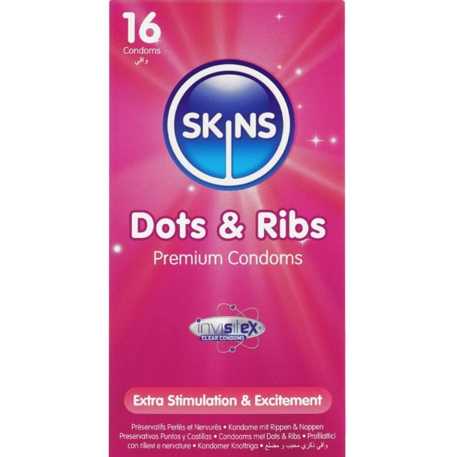 SKINS - PACK DE 16 PRÉSERVATIFS PREMIUM DOTS  RIBS