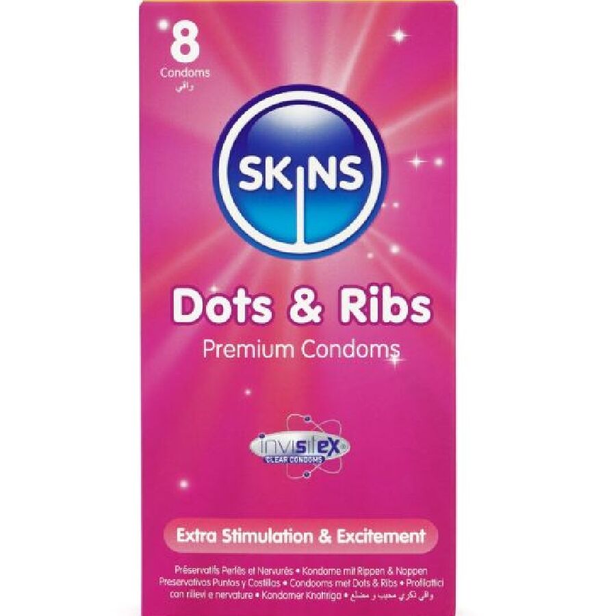 SKINS - PACK DE 8 PRÉSERVATIFS PREMIUM DOTS  RIBS