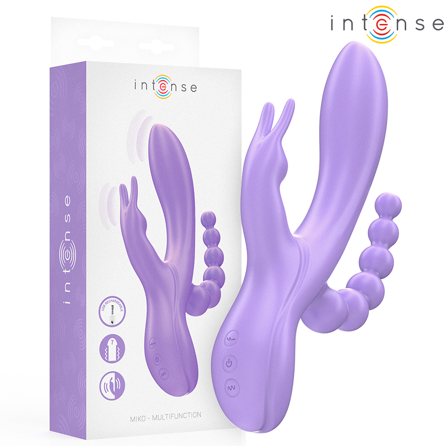 INTENSE - MIKO TRIPLE VIBRATEUR LAPIN  STIMULATEUR  ANAL 7 VIBRATIONS VIOLET