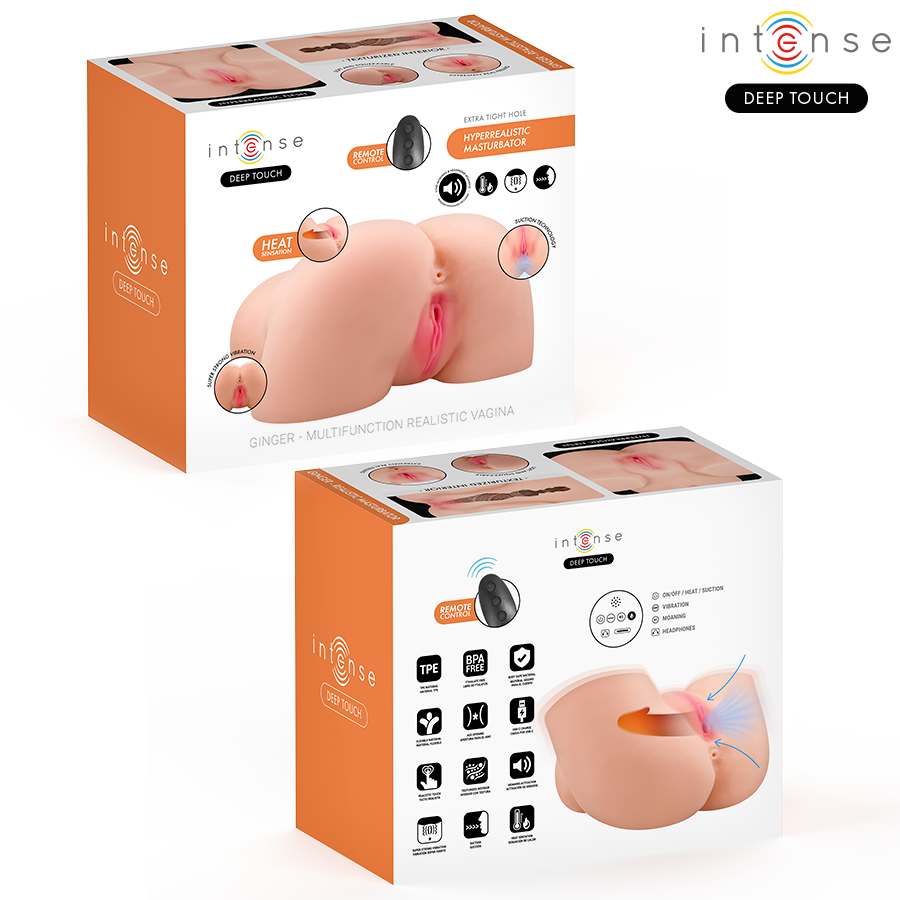 INTENSE DEEP TOUCH - MASTURBATEUR VAGINAL GINGER AVEC SUCCION, CHALEUR, VIBRATION ET EFFETS VOCAUX, TÉLÉCOMMANDE INCLUSE, 5,3 KG