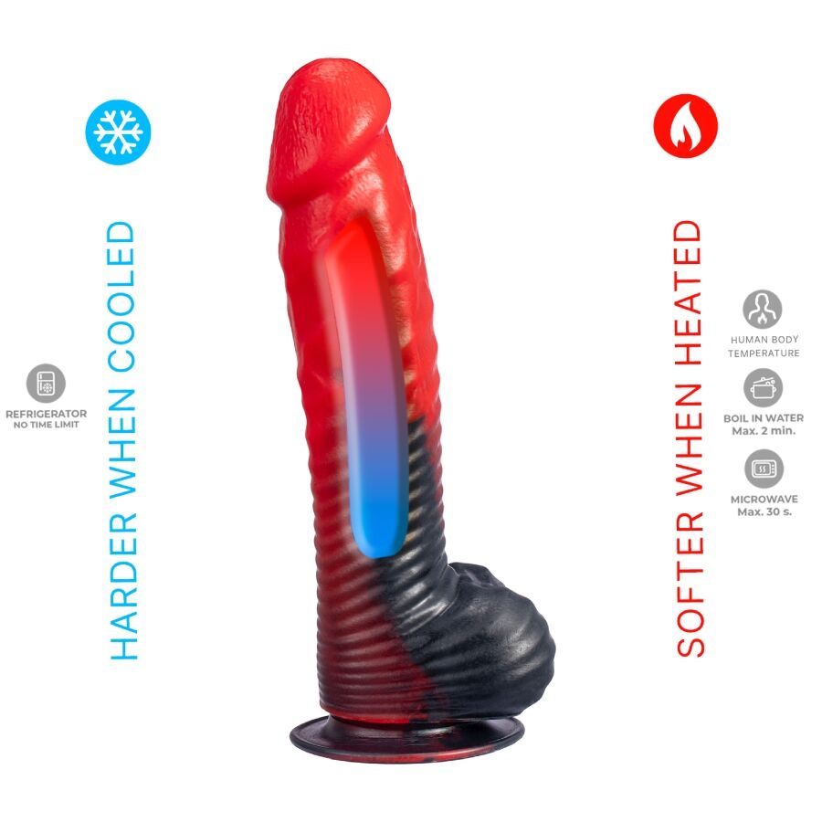 SILEXD - DEVIL GODEMICHÉ EN SILICONE LIQUIDE THERMORÉACTIF ROUGE ET NOIR 20,3 CM