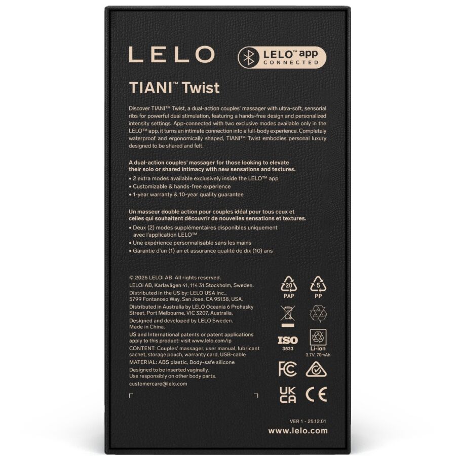 LELO - TIANI TWIST VIBRATEUR POUR COUPLES ROSE PÂLE
