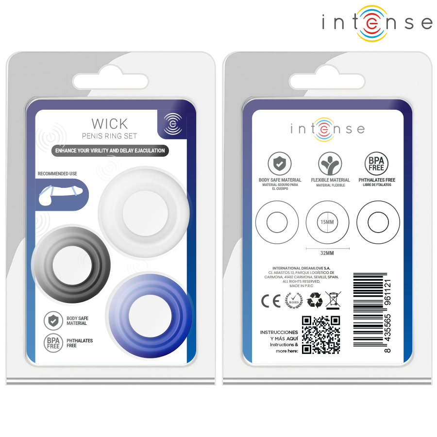 INTENSE - ENSEMBLE DE 3 ANNEAUX PÉNIS DE COULEURS VARIÉES