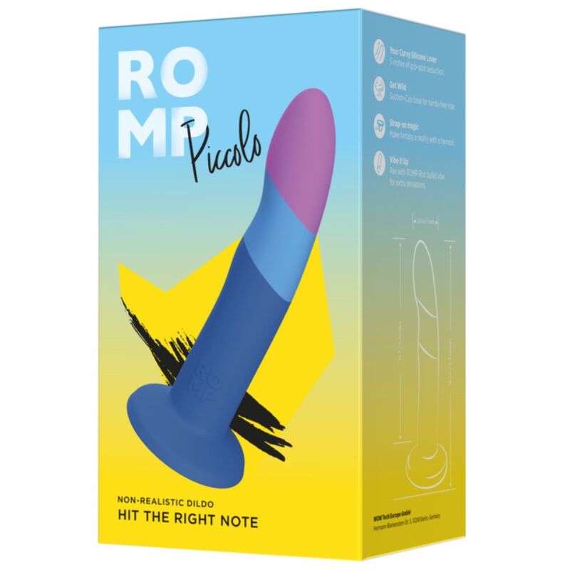 ROMP - PICCOLO GODEMICHET EN SILICONE AVEC VENTOUSE TRICOLORE 14 CM