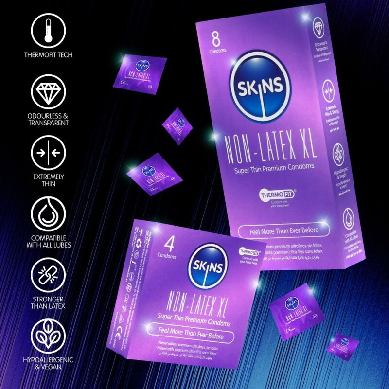 SKINS - PRÉSERVATIFS SANS LATEX, PAQUET DE 4, FORMAT XL