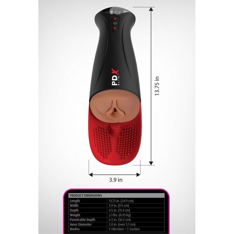 PDX ELITE - FAP-O-MATIC PRO XL, masturbateur vibrant automatique, marron, 34,9 cm