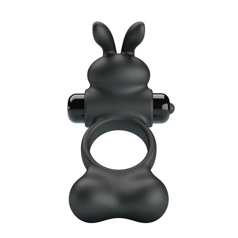 PRETTY LOVE – ANNEAU VIBRANT POUR PÉNIS AVEC STIMULATEUR LAPIN, 10 FONCTIONS, NOIR