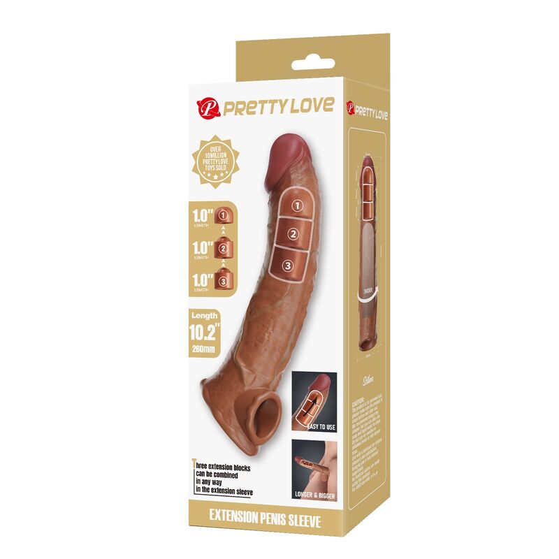 PRETTY LOVE - MANCHON DEXTENSION DE PÉNIS AJUSTABLE 26 CM Ø 4 CM NATUREL