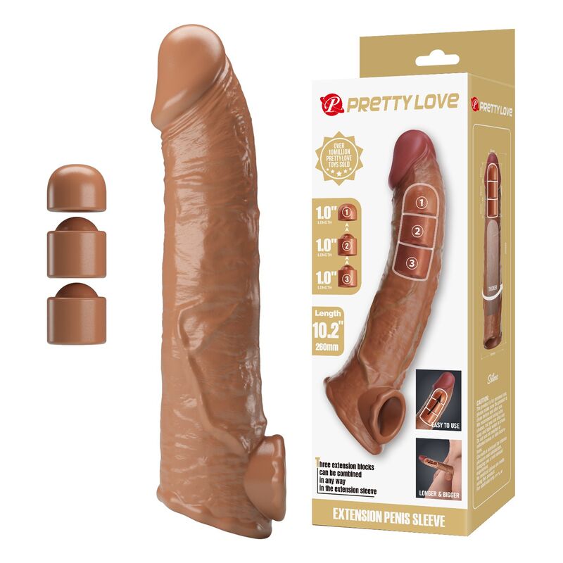 PRETTY LOVE - MANCHON DEXTENSION DE PÉNIS AJUSTABLE 26 CM Ø 4 CM NATUREL