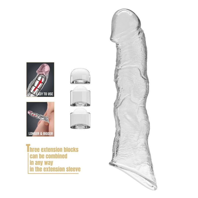 PRETTY LOVE - MANCHON DEXTENSION PÉNIENNE AJUSTABLE 28 CM Ø 4,5 CM TRANSPARENT