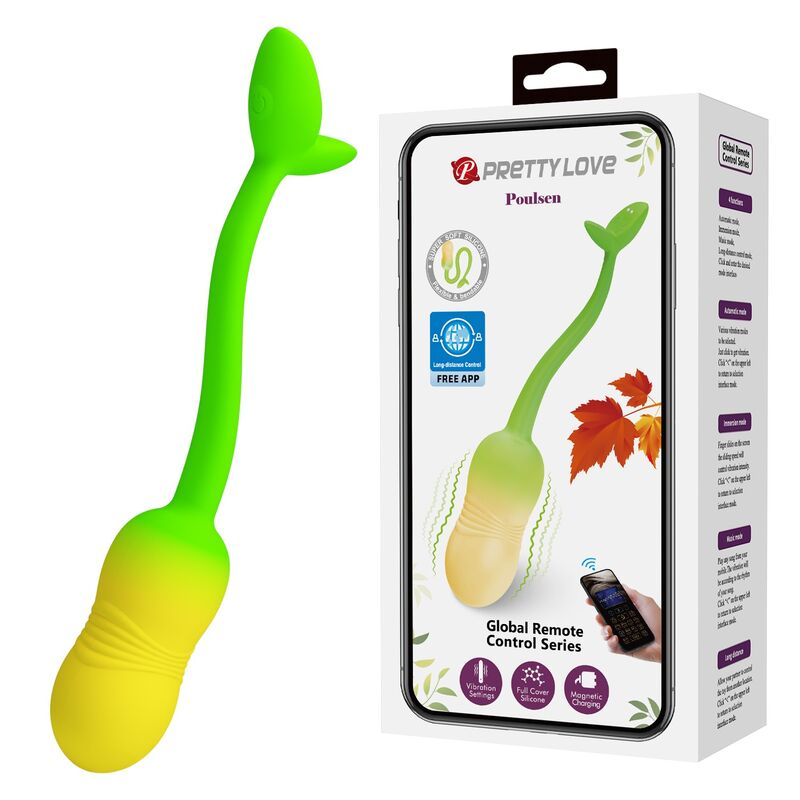 PRETTY LOVE - ÅUF VIBRANT CONTRÃ”LABLE PAR APPLICATION PULSEN 12 FONCTIONS RECHARGEABLE PAR USB VERT-JAUNE