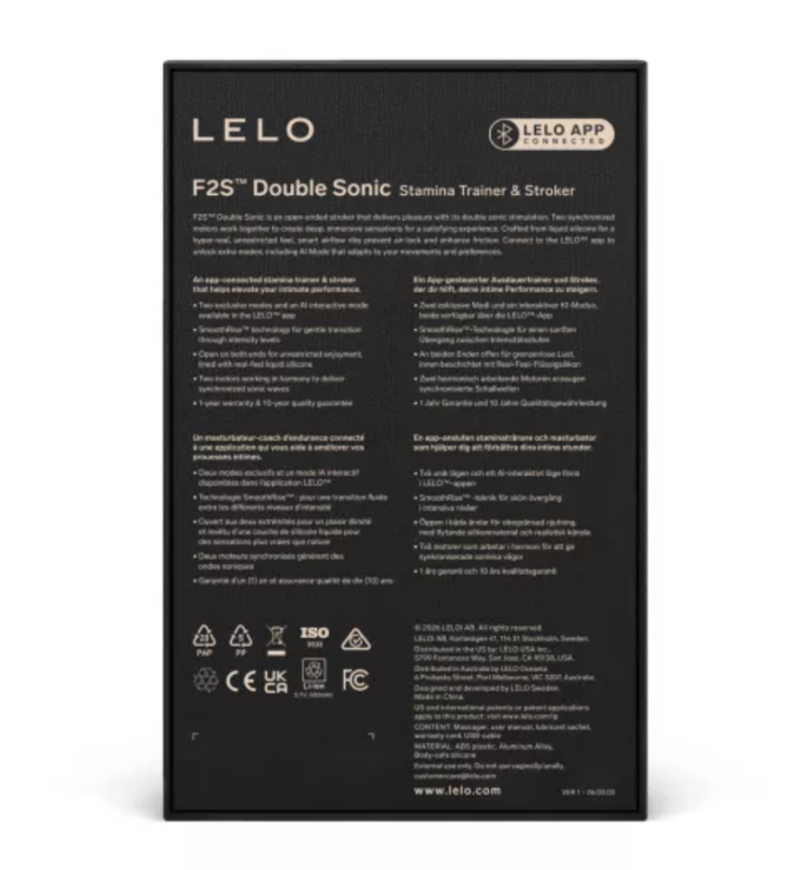 LELO - F2S DOUBLE SONIC STROKER MÂLE AVEC DOUBLE STIMULATION SONIQUE ROUGE
