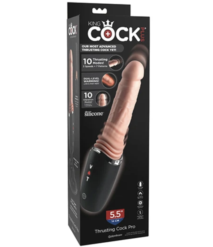 KING COCK PLUS – GODEMICHET EN SILICONE PROFESSIONNEL AVEC ACCÉLÉRATEUR, VIBRATION ET LUMIÈRE CHAUFFANTE 12,7 CM