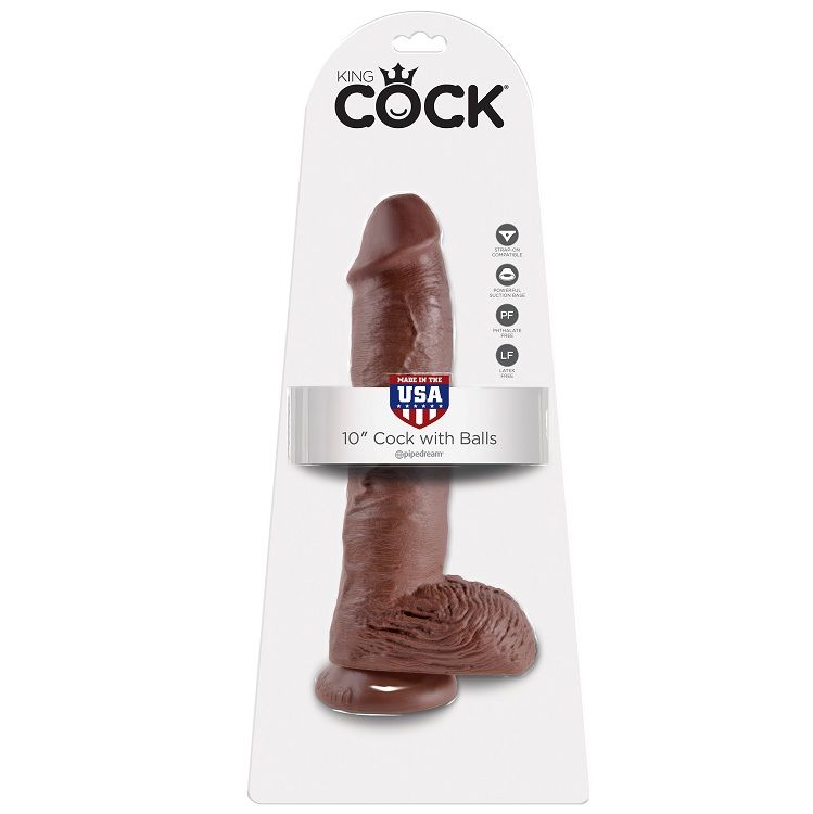 KING COCK – 10 GODE MARRON AVEC BOULES 25.4 CM