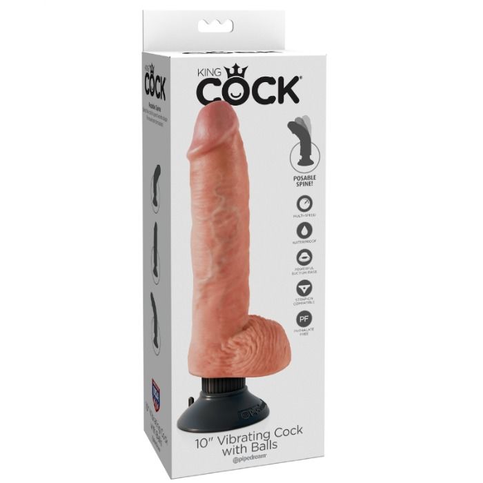 KING COCK – GODE VIBRANT AVEC TESTICULES 25.5 CM COULEUR NATURELLE